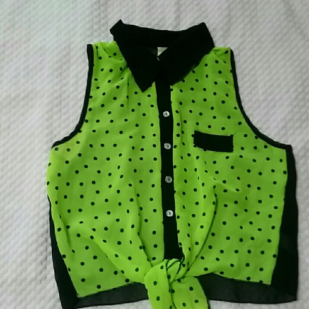 Green Polka Dotted Mesh Shirt